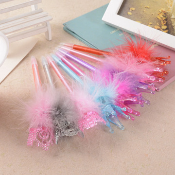 Christmas Gift Kids Student Stationery Crown Fluffy Ballpoint Pen