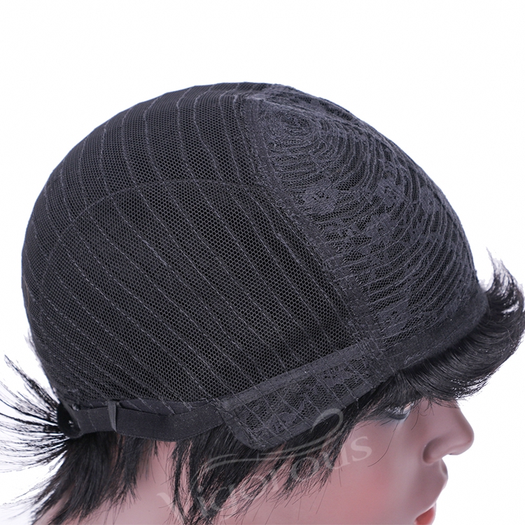 Vigorous Pixie Cut 100% Full Machine Brazilian Human Hair For Woman Short Finger Wave Natural Fluffy Wigs