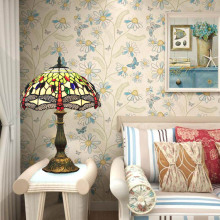 Retro Tiffany Stained Glass Table Lamp - Dragonfly Design for Living Room
