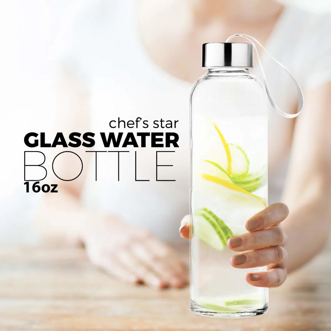 Customized Logo Borosilicate Glass Water Bottle, Drinking Water Bottle with Silicone Sleeve and Ss Cap