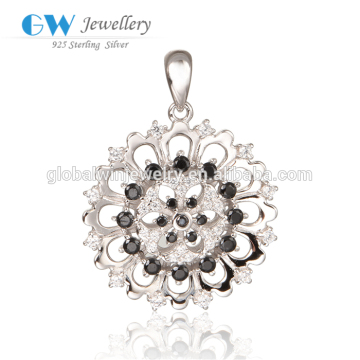 Victoria Series Black Crystal Flower Silver Pendant Jewellery Pendant Necklaces