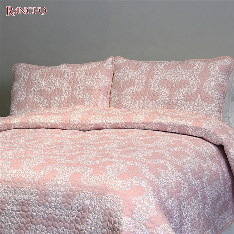 Latest design microfiber embroidery bedspread full king queen size bedspread customized bedding quilt set for living room