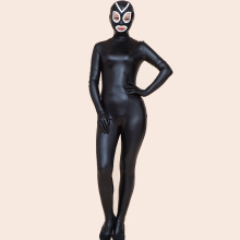custom hot sale cheap open face black women latex catsuit