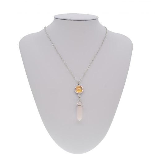 fish's scales hexagonal prism Rose Quartz Necklace