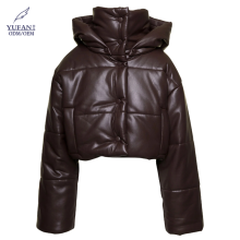 YuFan Brown PU Leather Short Puffer Coats for Men