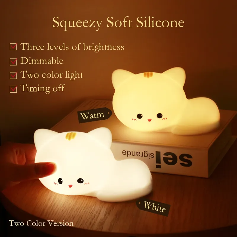 Adorable Silicone Touch Sensor Cat Night Lamp for Kids