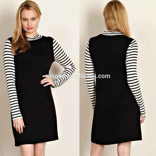 Solid Jersey Stripe Knit Sleeve Collar Dress Womens Fashion Fancy Spring Autumn Winter Dress 2017