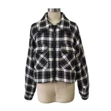 Women's woolen plaid with flap pockets jacket
