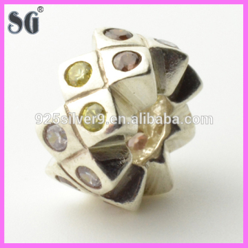 coloured glass pebbles 925 authentic silver charm blue zircon sterling silver bead fits european bracelet