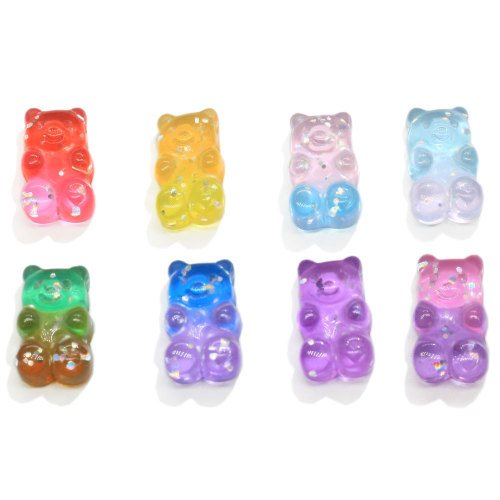 Glitter Resin Flat Back Bear Artificial Animal Gradient Gummy Bear Charms for Hair Accessories Phone Case Ornament
