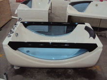 Free Standing Glass Hydro-Massage Bathtub with Jacuzzi Jets