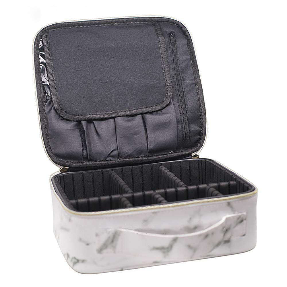 Marble Makeup Bag for Women Cosmetic Bag Leather Train Case Professional Makeup Case Cute Travel Organizer with Brush Section