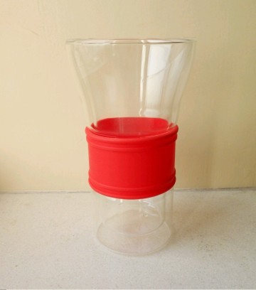 double wall drinking glass tumbler with silicone sleeve