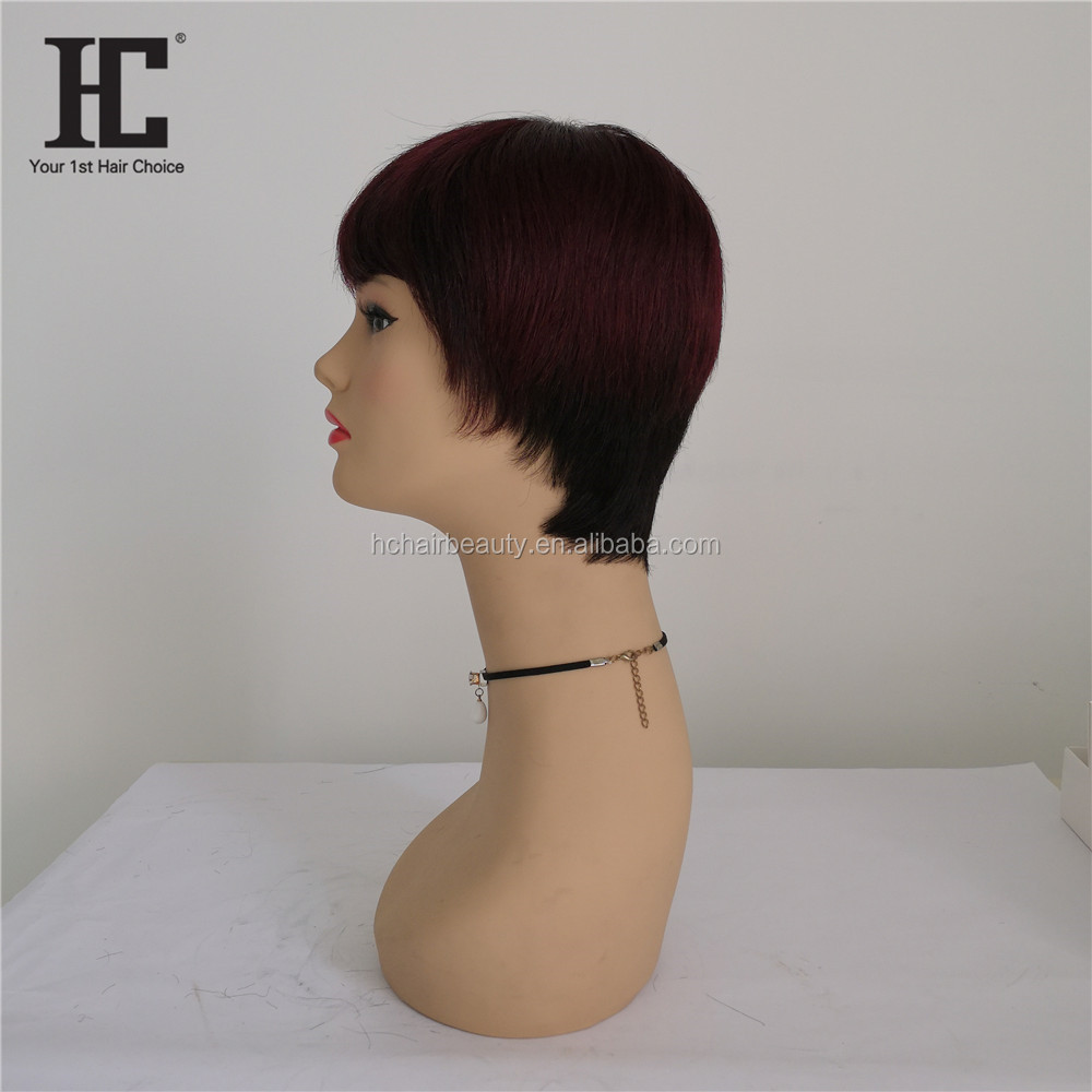 Free Shipping Short Straight Brazilian Human Hair Wig Natural Color #1b /99j Machine Made Human Hair Wigs For Women