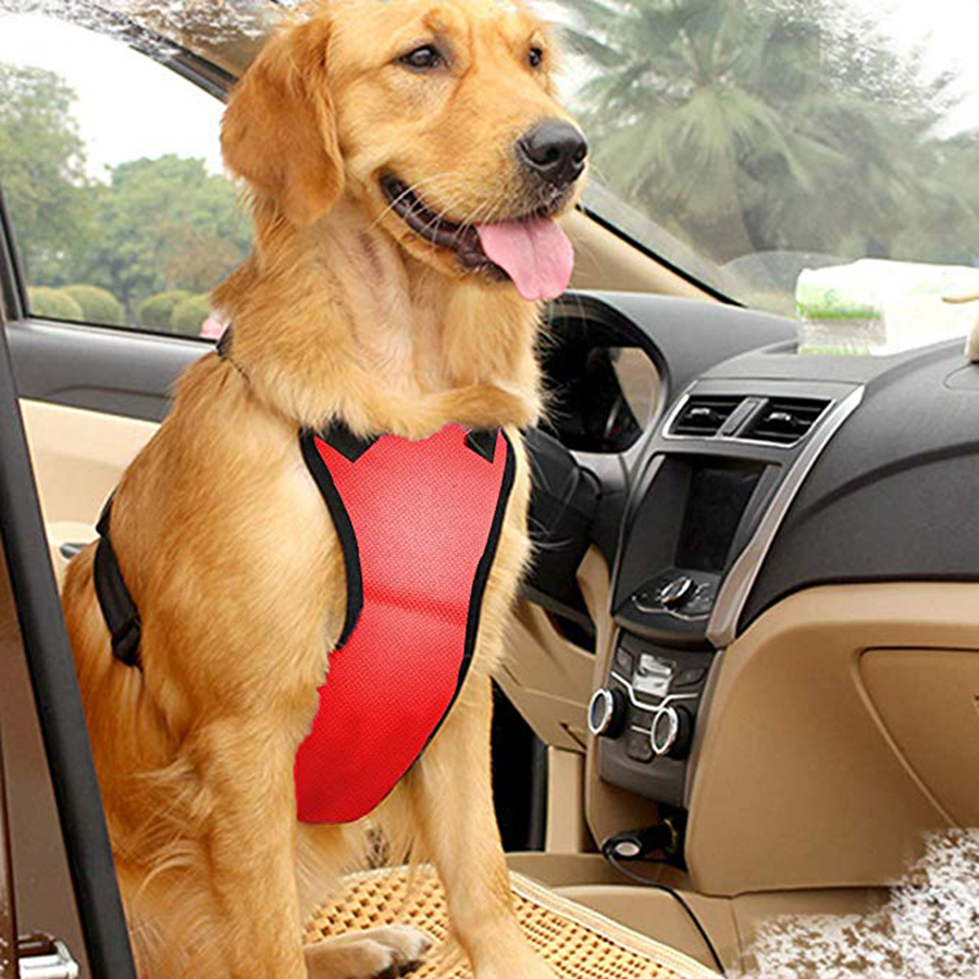 Arnés de chaleco de seguridad para perros de color escarlata con cinturón de seguridad
