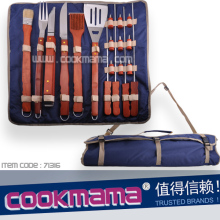 18pcs wood handle bbq tool set with apron