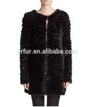 YR199 New Arrival Yarn Knit Rabbit Fur Jackets Round Neck Fur Coat