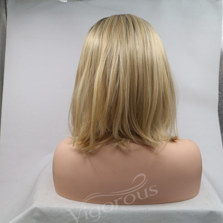 Vigorous ombre short bob premium high quality straight wholesale black women synthetic hair wigs with lace front