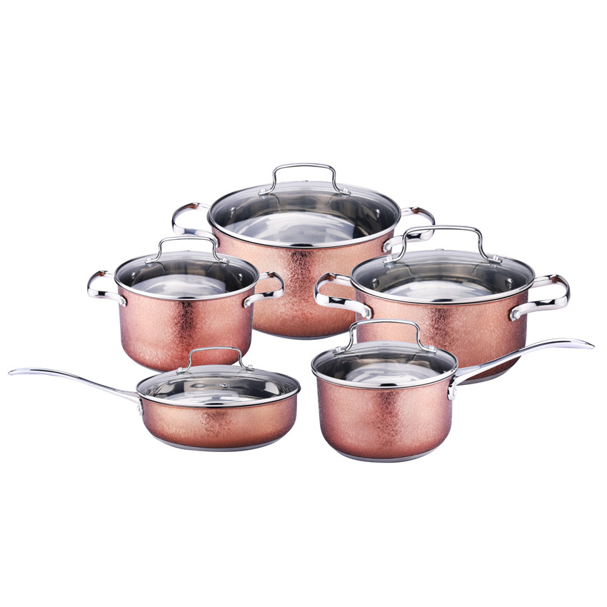 10 pcs cookware conjuntos de panela com tampa de vidro atacado