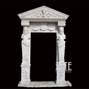 Classical white granite stone door frame surround with man statue