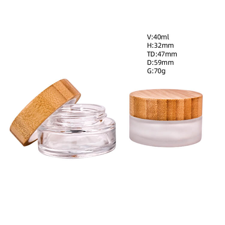 frosted 40ml face cream glass jar with bamboo wood cap