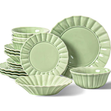 Mint Glow Green 16-Piece Ceramic Dinnerware Set for Parties