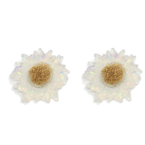 Nuevo popular 32 MM resina grande transparente flor de Margarita resina Flatback cabujones DIY flores hechas a mano sol flor pendientes anillo joyería