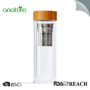 Double Wall Glass Infuser Bottle With Bamboo Lid