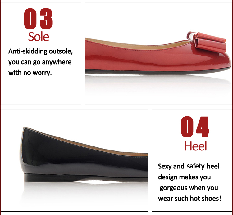 flat PU leather women shoes bow tie