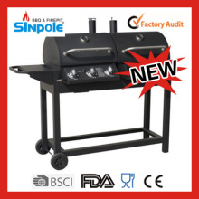 2015 New Patent Sinpole Gas Charcoal BBQ With 3 Smokers