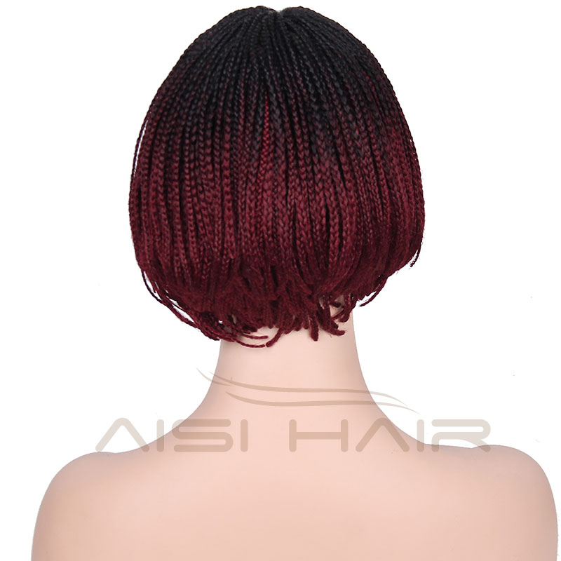 Synthetic Black Red Ombre Two Tone Color Lace Front Wigs Braid Box Hair Bob Style Wig Heat Resistant Glueless Lace Front Wig