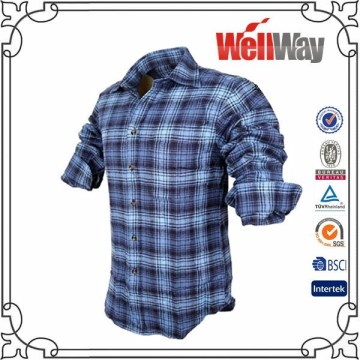 Wholesale cheap new stylish blue check mens plaid shirt