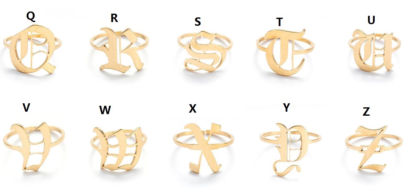 26 alphabet letter rings 18k gold initial rings letter old english font letter ring stainless steel