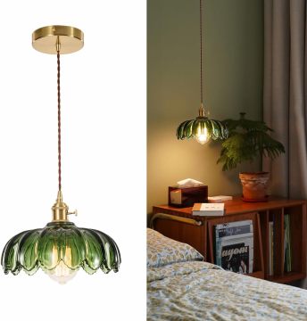 Green petal fruit tray glass lampshade pendant lamp