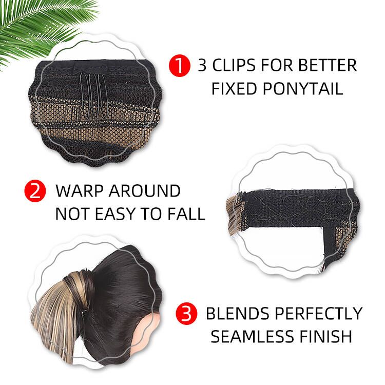 Julianna Long Blonde Straight Wrap Around Clip In Ponytail Hair Extension Heat Resistant Synthetic Pony Tail Hair