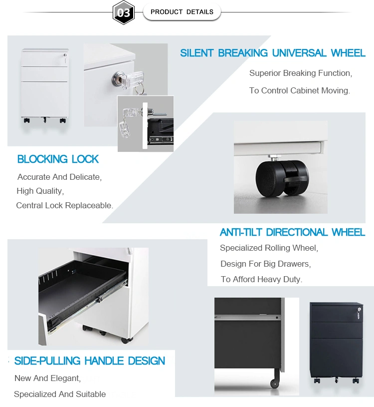 Mingxiu Steel Cabinet 3 Drawer Small Mobile Storage Cabinet / Movable Pedestal Cabinets