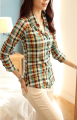 Wanita lengan 3/4 kedut percuma plaid baju