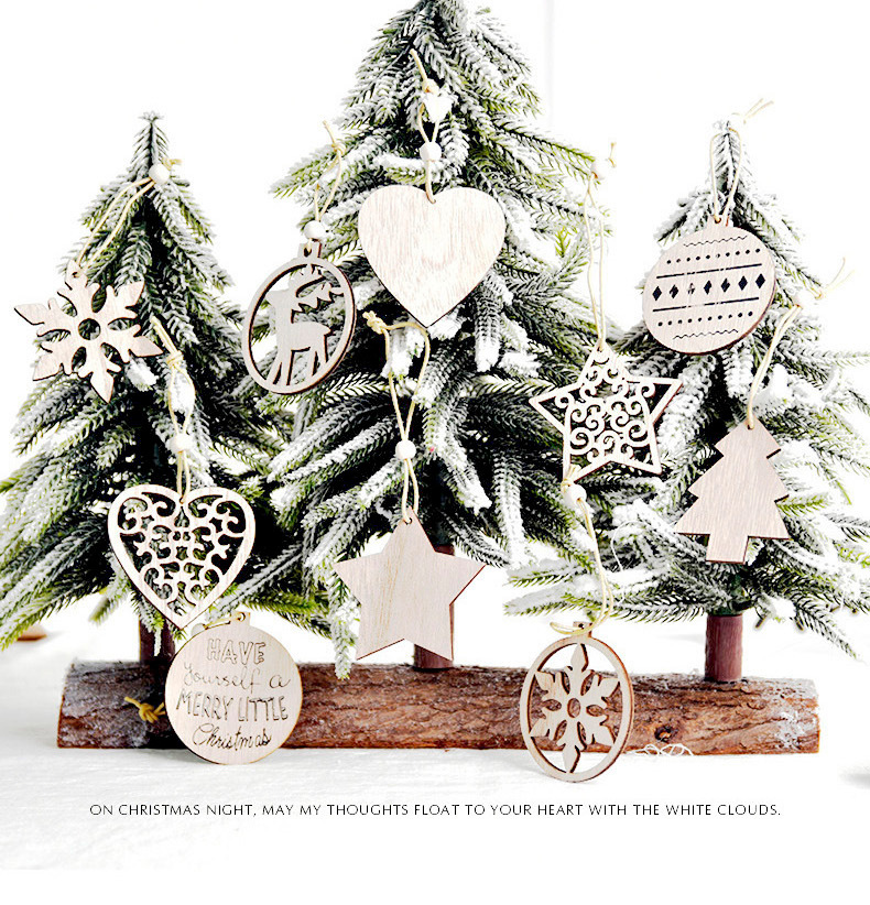 Christmas Decoration Supplies Boxed Wooden Christmas Snowflake Small Pendant Laser Cutting Hollow-out Ornaments