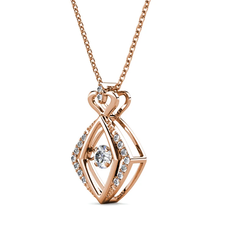Dancing Sparkling Crystal Glynn Pave Love Heart Pendant Necklace for Women