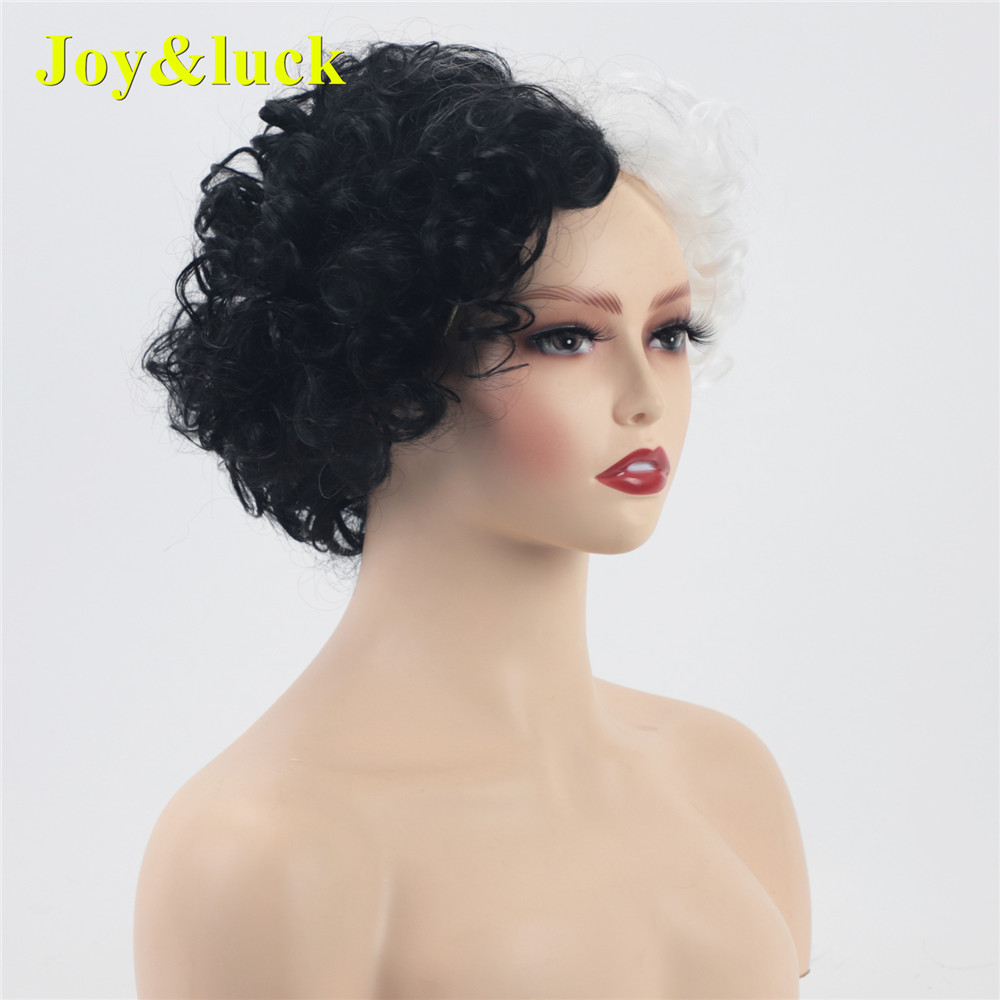 Wholesale Prices for Women Ladies Half Black and Half White Cosplay Party Wig Short Soft Afro Kinky Curly Synthetic Hair Wigs