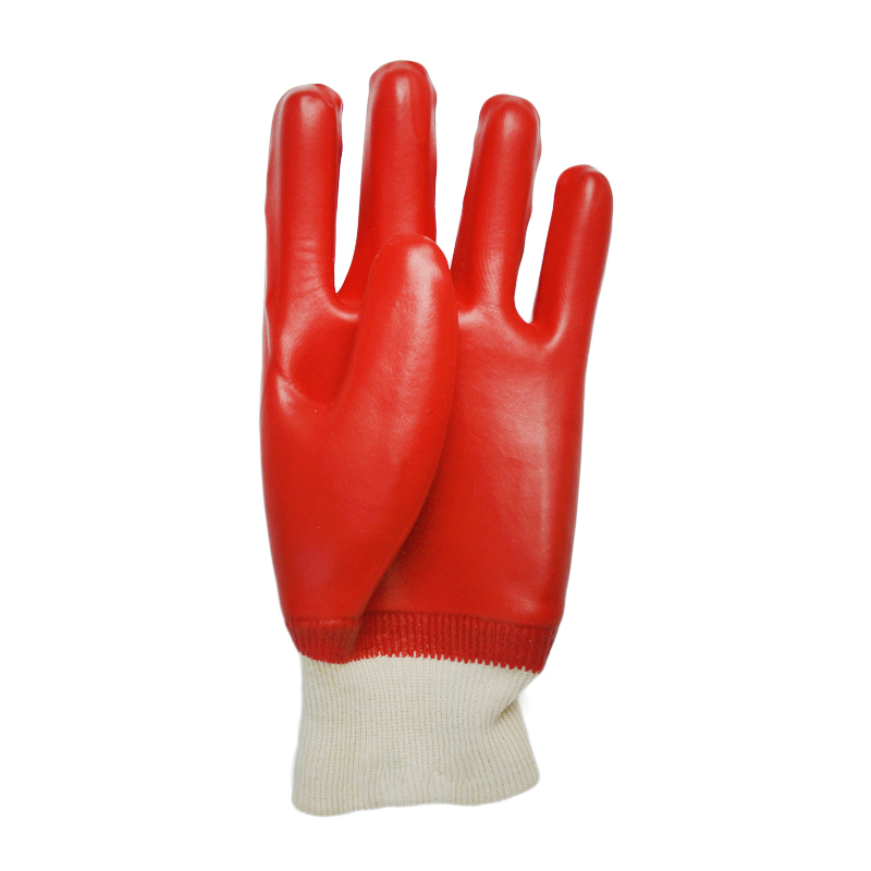 Rote PVC-beschichtete Handschuhe Glattes Finish offener Rücken