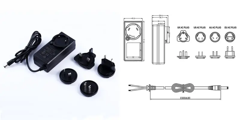 Interchangeable Plug Adapter EU/Us/UK/Au/Cn Standard 5V 5A Power Supply