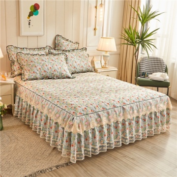 Cotton lace quilted single bed skirt