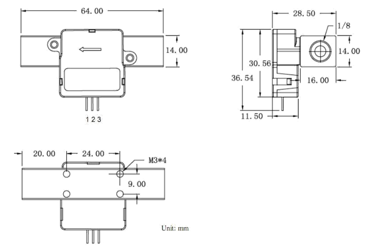 GFS122 G1/8 Pnömatik hızlı bağlantı 10SLM tıbbi oksijen mikro akış sensörü