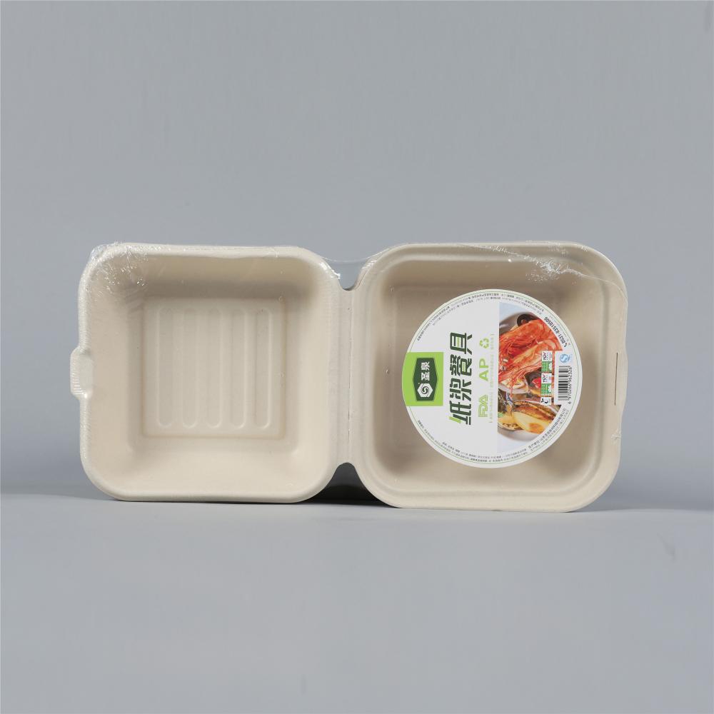 custom printed food grade disposable bagasse meal packaging biodegradable 6 inch burger box for takeaway