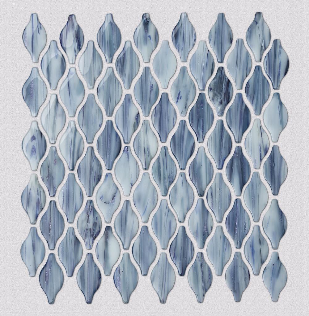 Living Room Blue Gold Lantern Shape Glass Mosaic