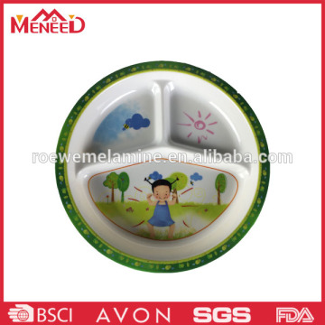 Melamine divided dinner plate, kids plastic divided plate