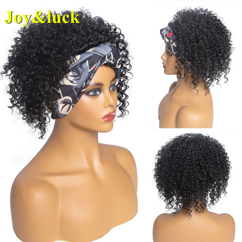 Hairband Wigs For Black Women Ladies Wholesale Scarf Shoulder Length Black Short Afro Kinky Curly Headband Wig Synthetic Wigs