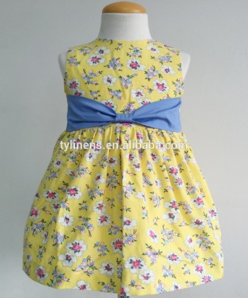 Yellow with flower printing 100% cotton children wholesale girls dresses