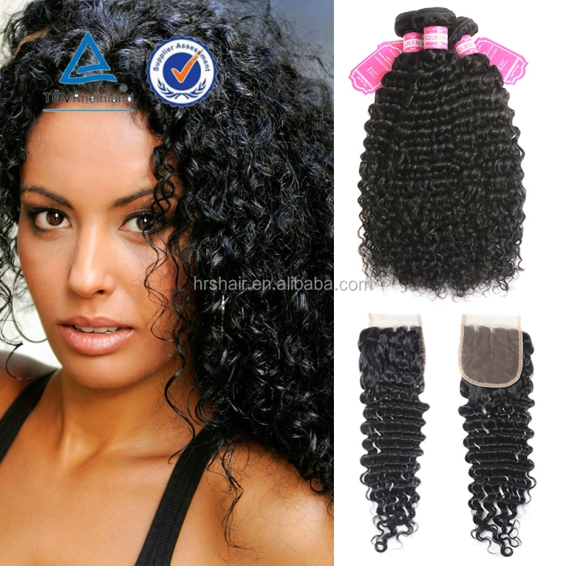 Indian remy human hair brazilian virgin hair deep wave 4*4 closure